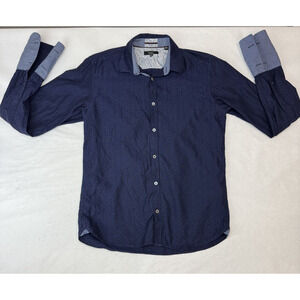 Ted Baker Navy Blue Contrast Flip Cuff Collar Dress Shirt Button Men Preppy 15.5